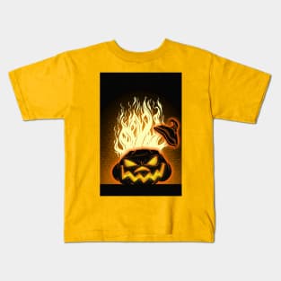 Spooky Scary Flaming Pumpkin Kids T-Shirt